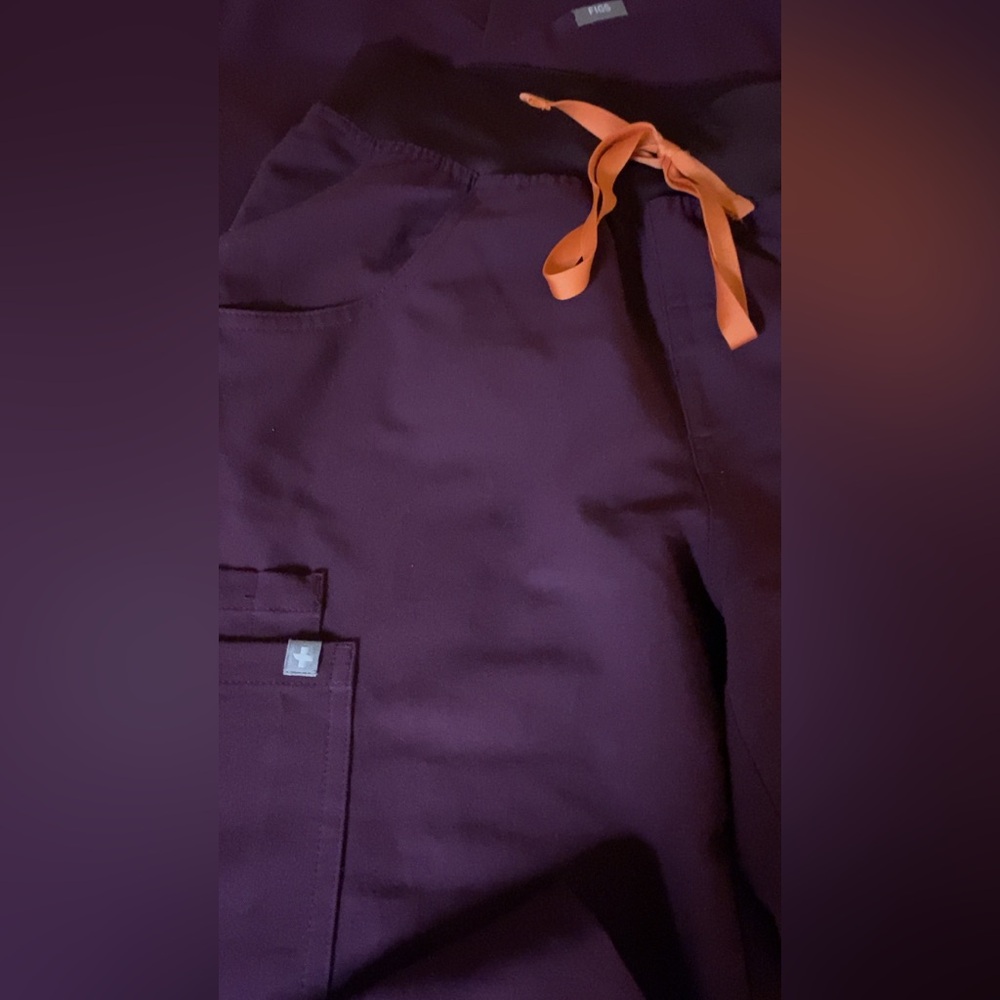 FIGS XS Deep Purple Natal Flutter top ~ Kade Cargo XS Tall high waisted pants